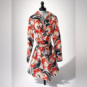 Opening Ceremony NWOT Silk Taffeta Long Sleeve Dress, cummerbund wrap waist, 0